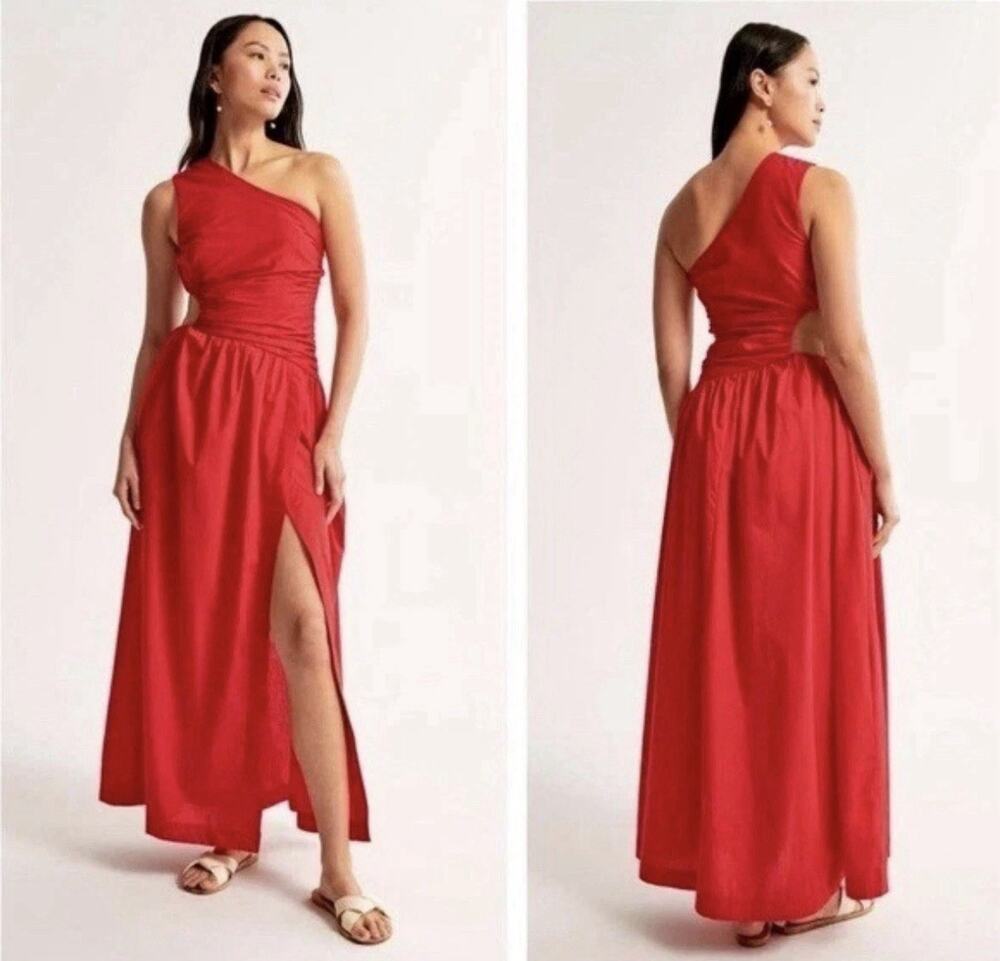 Abercrombie & Fitch One Shoulder Cutout Maxi Dress Red Size Small Wedding Guest
